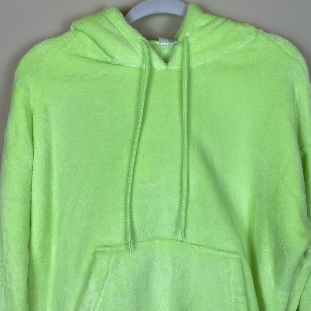 No Boundaries Large (11-13) Neon Pullover Teddy Hooded Kangroo Pocket Sweater - Picture 2 of 9